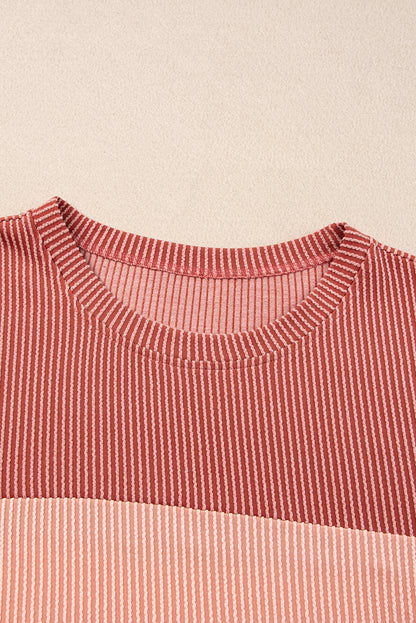 T-shirt côtelé colorblock rose grande taille