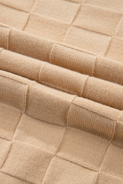 Pull en tricot texturé à carreaux uni beige clair grande taille