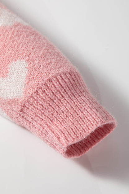 Light Pink Heart Pattern Button Front Cardigan Sweater