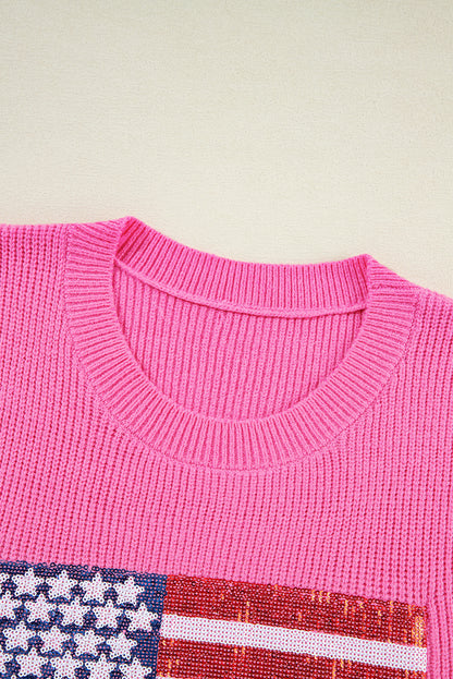 Gilet tricoté scintillant avec drapeau américain Bonbon