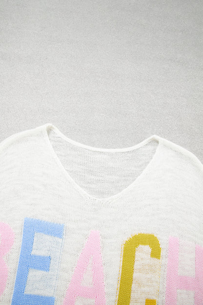 White V Neck Lightweight Knit BEACH SIDE Shift Tunic Sweater