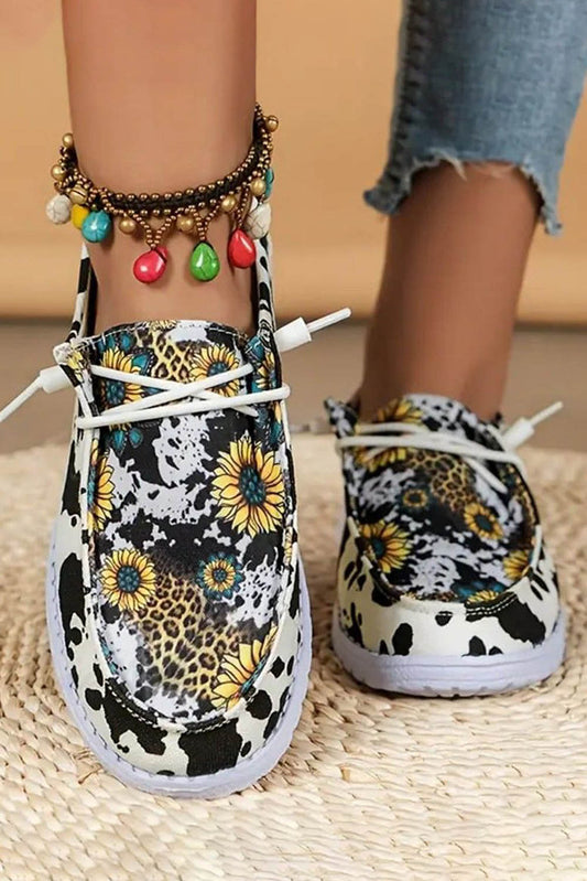Western Cow Print Sunflower Shoes