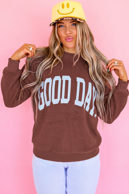 Clay Polka Dot/GOOD DAY Print Reversible Mock Neck Pullover Sweatshirt