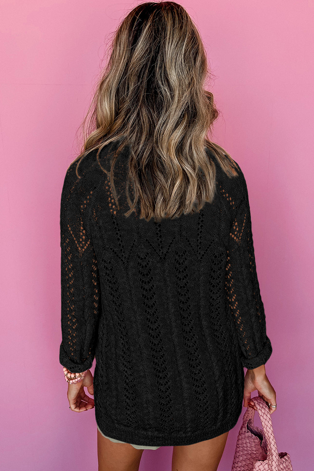 Cardigan en maille ouverte noir uni