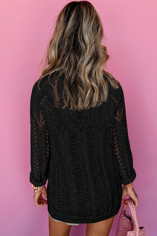 Cardigan en maille ouverte noir uni