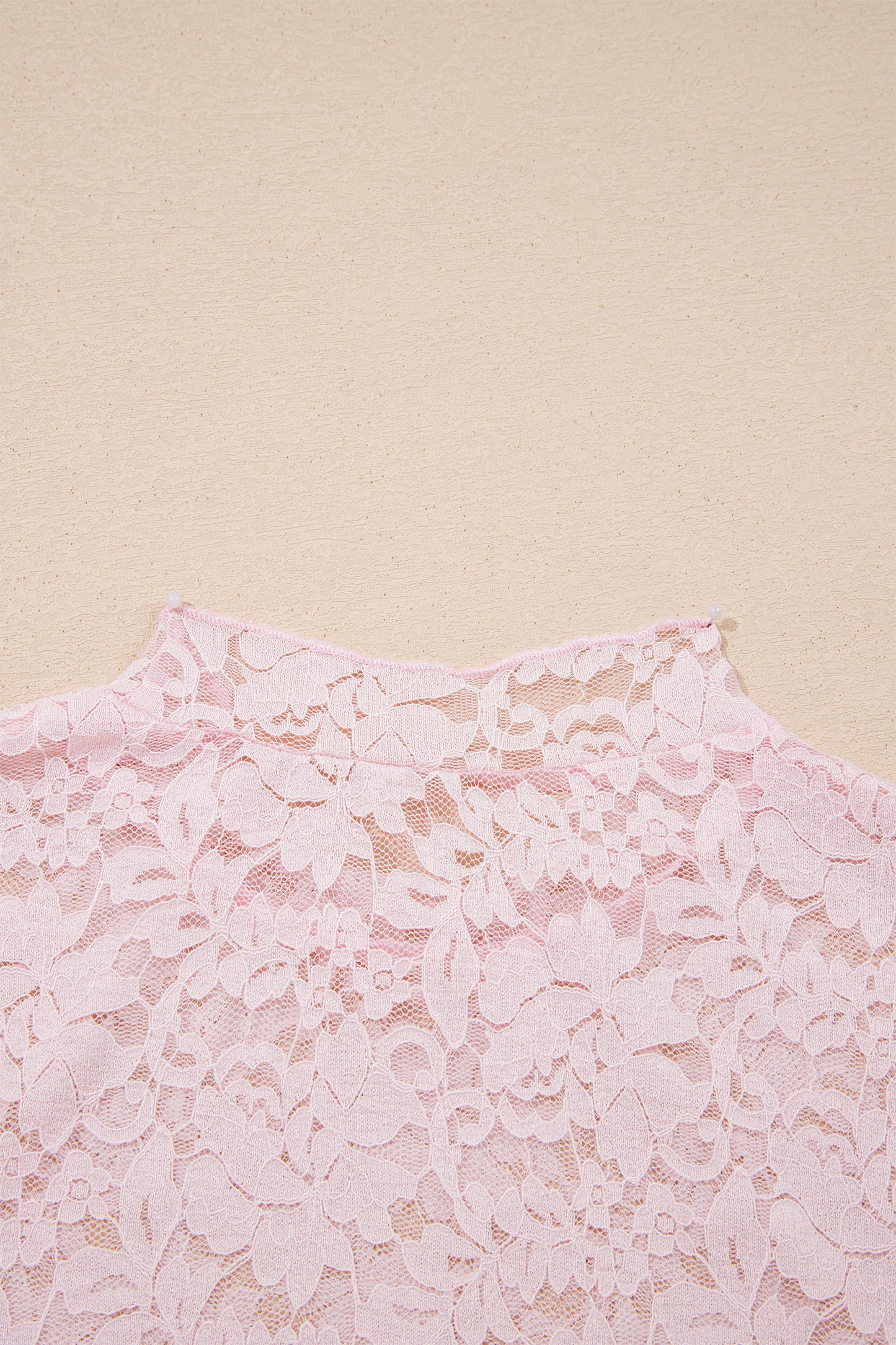 Light Pink Floral Lace Long Sleeve Stand Neck Pullover Top