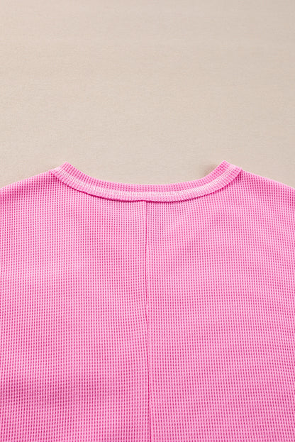 Chemisier en maille côtelée à col en V et manches patchwork florales en dentelle Bonbon