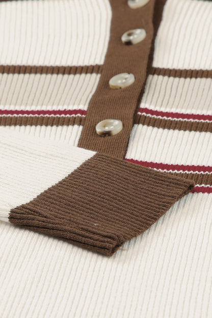 Pull Henley blanc à rayures et côtes