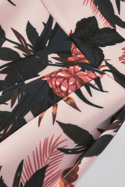 Robe mi-longue moulante fendue à épaules dénudées et imprimé floral bleu foncé