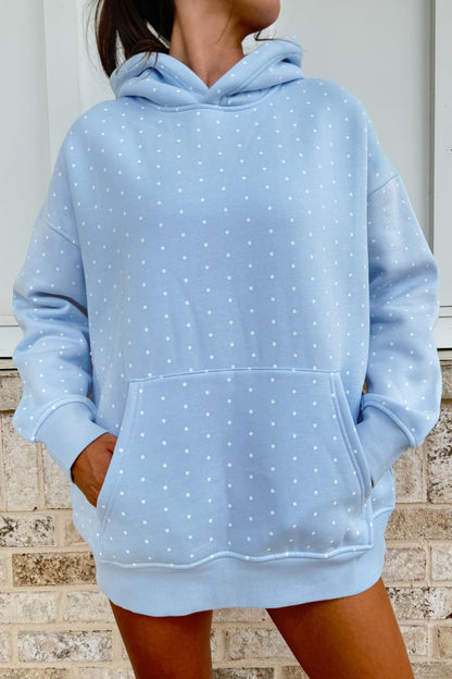 Sky Blue Polka Dot Printed Oversized Hoodie Casual Shorts 2pcs Set