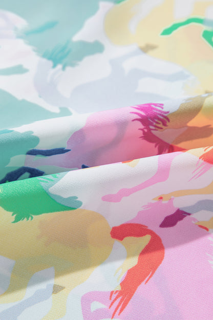 Chemise décontractée blanche à manches longues et boutons, imprimé cheval coloré