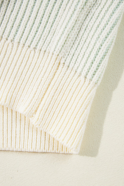 Pull à manches bouffantes en tricot texturé colorblock marron