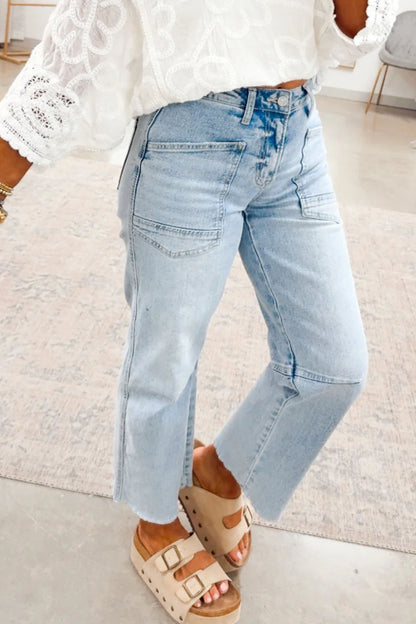 Beau Blue Frayed Cropped Straight Jeans