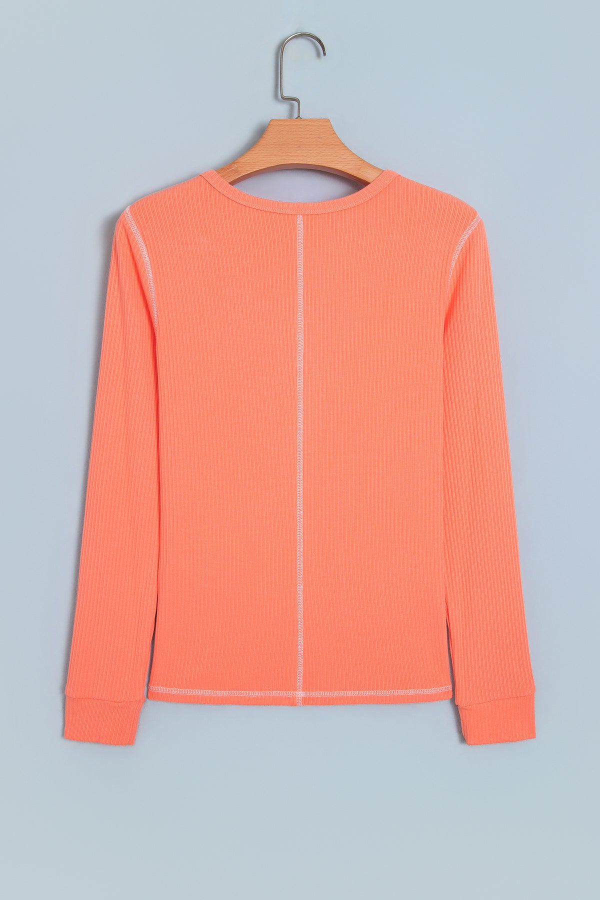 Flamingo V Neck Ribbed Stitched Detail Long Sleeve Top