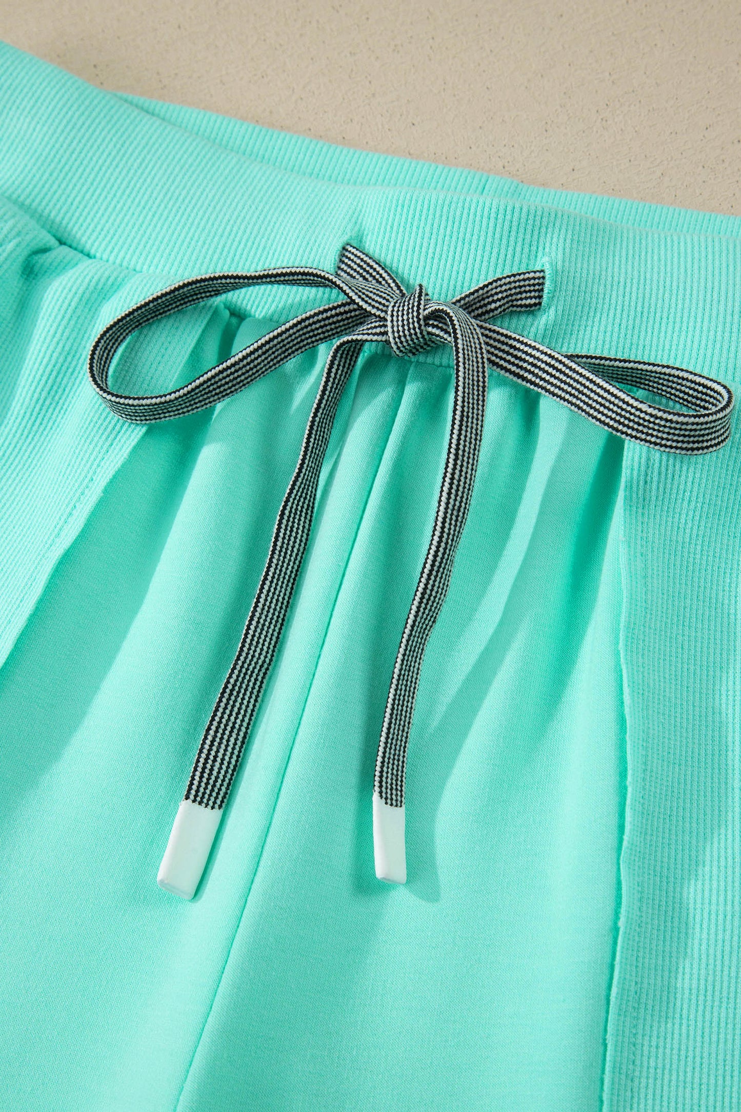 Mint Green V Neck Short Sleeve Top Drawstring Shorts 2pcs Set