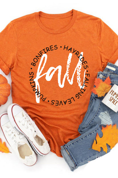 T-shirt graphique à col rond et imprimé lettres d'automne