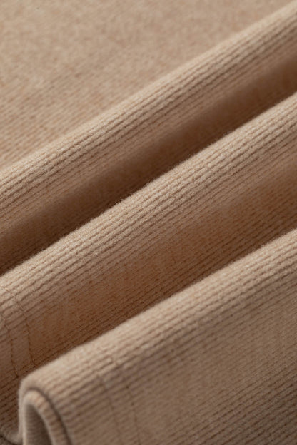 Light French Beige Solid Color Short Sleeve Ribbed Top Casual Pants 2pcs Set