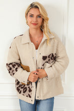 Beige Leopard Patchwork Snap Buttons Sherpa Jacket