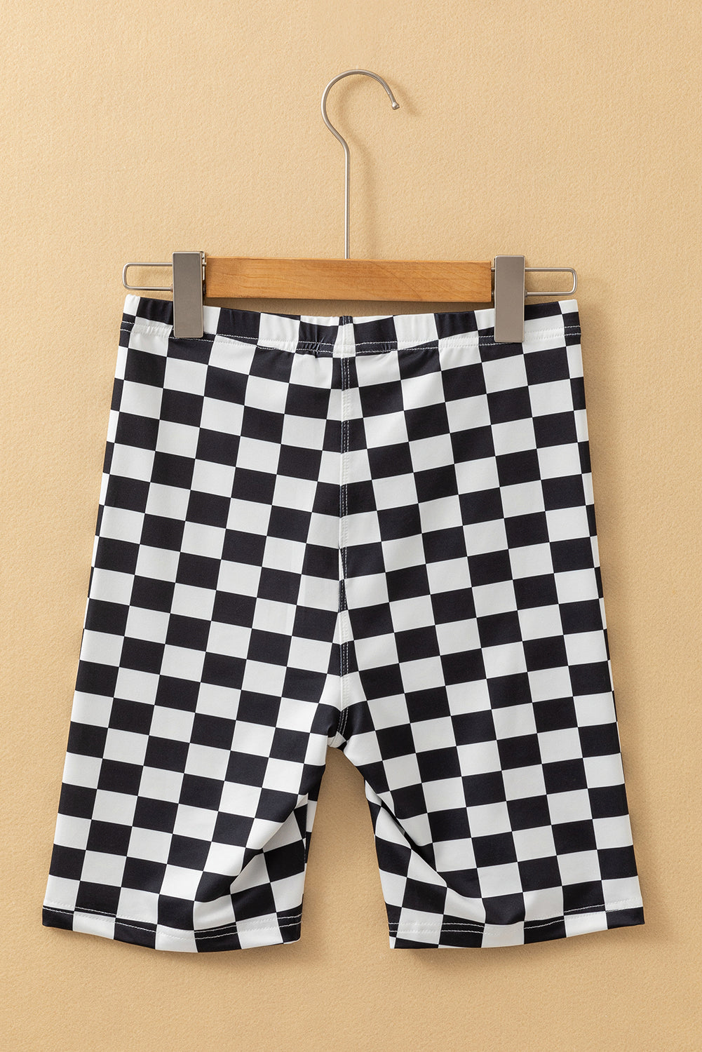 Short cycliste taille haute imprimé damier noir