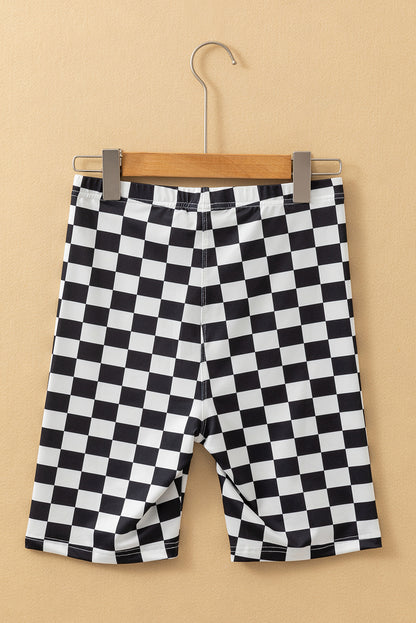Short cycliste taille haute imprimé damier noir