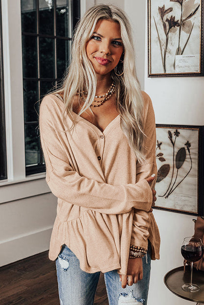 Chemise unie à volants et col en V boutonnée Jet Stream