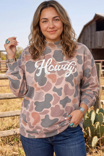 Multicolour Camouflage Western Graphic Plus Size Sweatshirt