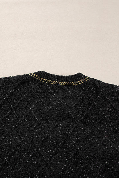 Cardigan boutonné noir scintillant avec poche à rabat