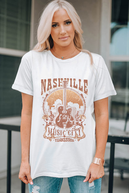 T-shirt ras du cou blanc vintage avec imprimé Nashville Music City
