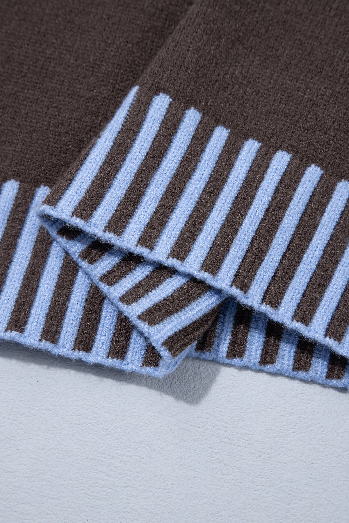 Sky Blue Stripe Contrast High Neck Dropped Shoulder Relaxed Pullover Sweater