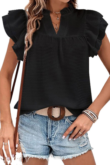 Top con cuello de muesca y manga acampanada con detalle de volantes
