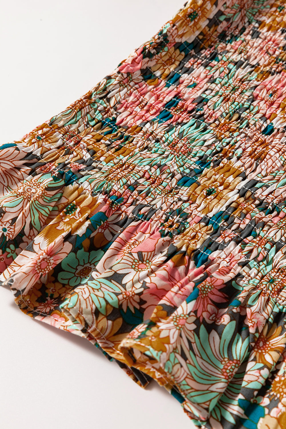 Haut court à volants et manches bouffantes à imprimé floral jaune