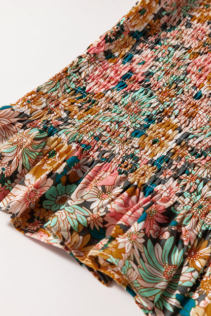 Haut court à volants et manches bouffantes à imprimé floral jaune