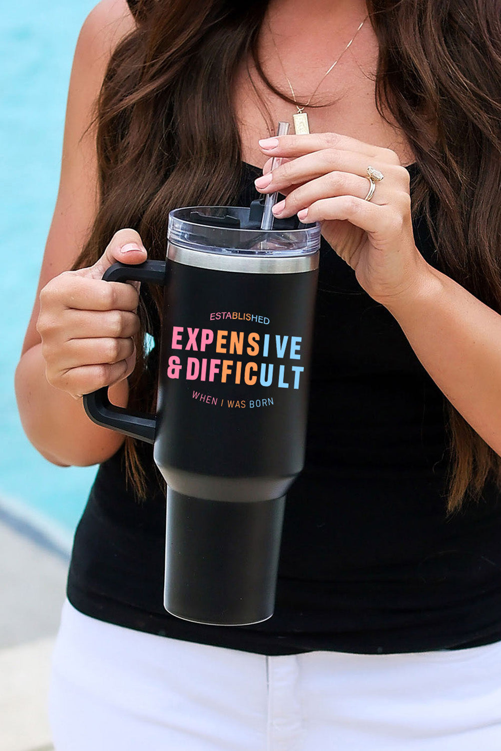 Tasse isotherme en acier inoxydable à imprimé léopard Mama avec poignée 40 oz