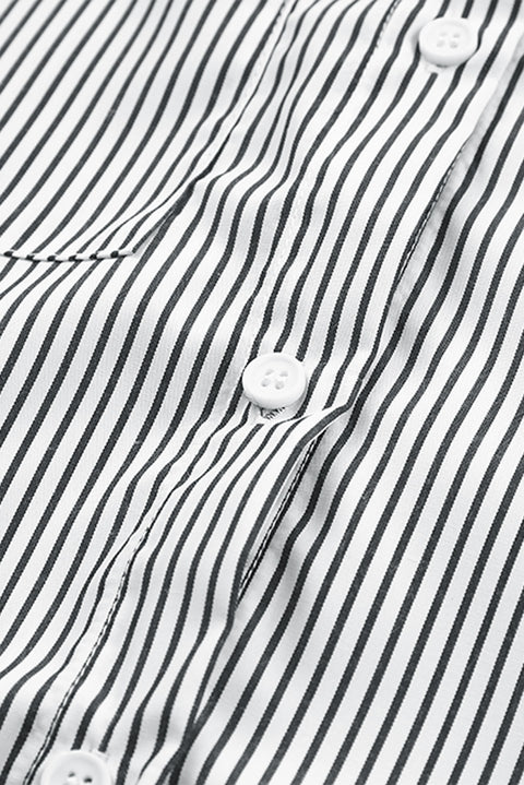 Smocked Cuffed Striped Boyfriend Shirt with Pocket