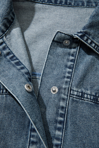 Dusk Blue Western Long Sleeve Shirt Collar Tunic Denim Jacket