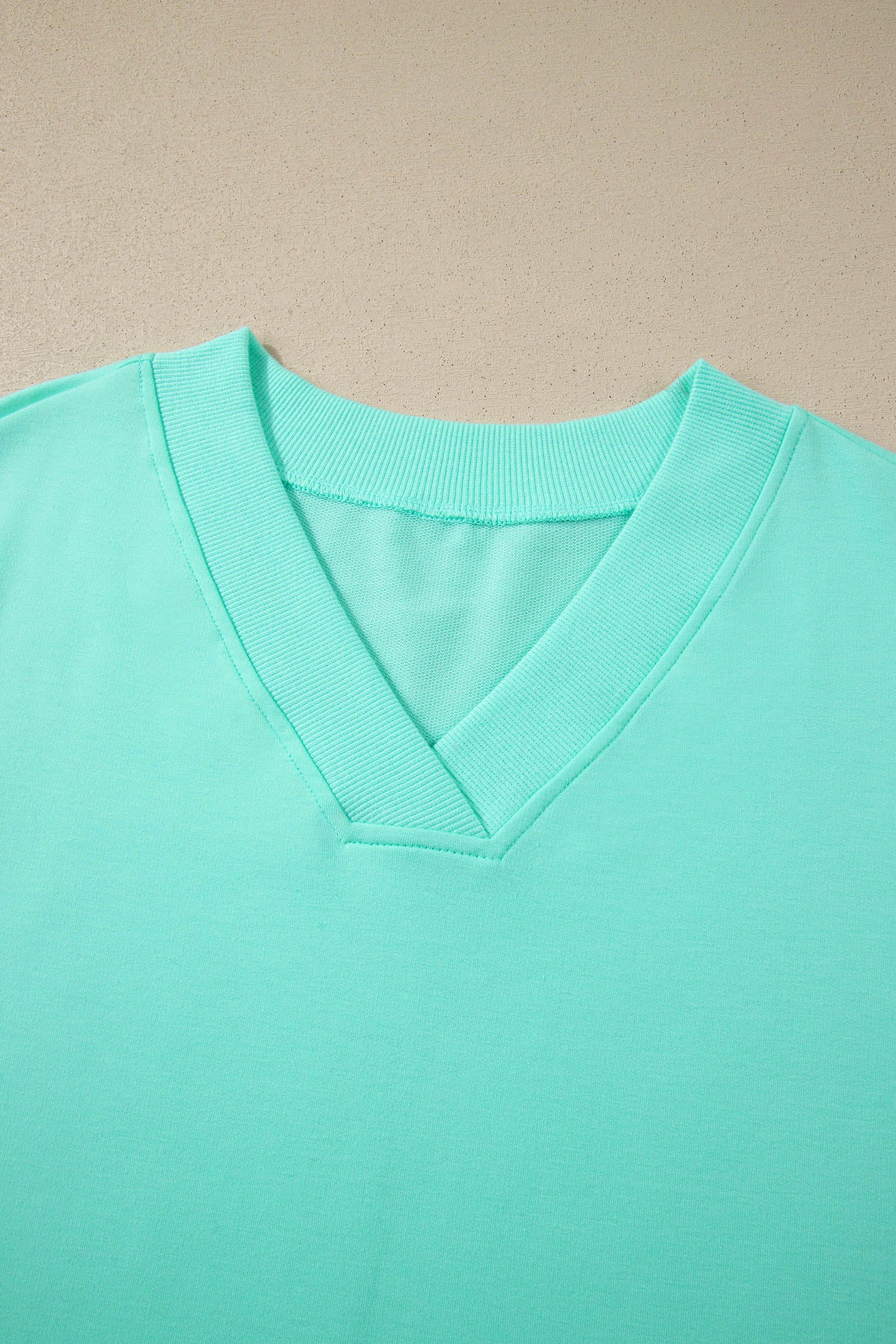 Mint Green V Neck Short Sleeve Top Drawstring Shorts 2pcs Set