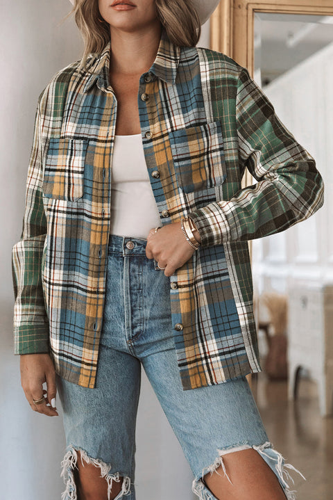 Chest Pockets Button Up Plaid Shacket