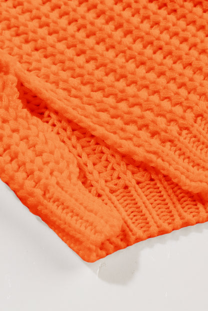 Orange Ribbed Knit Round Neck Slouchy Chunky Sweater
