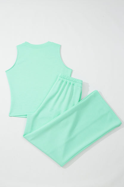 Moonlight Jade Drawstring Elastic Waistband Solid Color Two Piece Casual Set