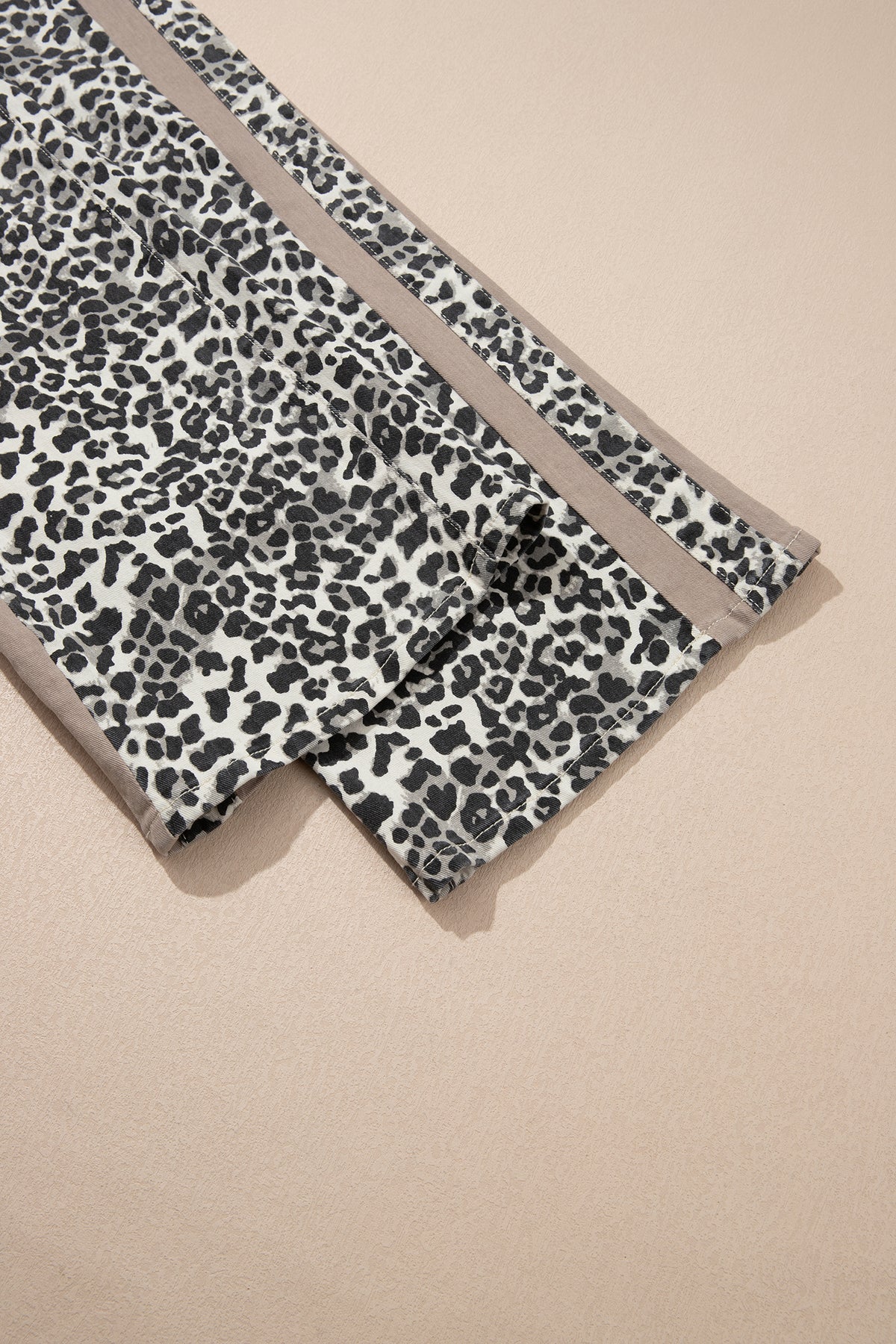 Khaki Leopard Print Drawstring Waist Straight Leg Jeans