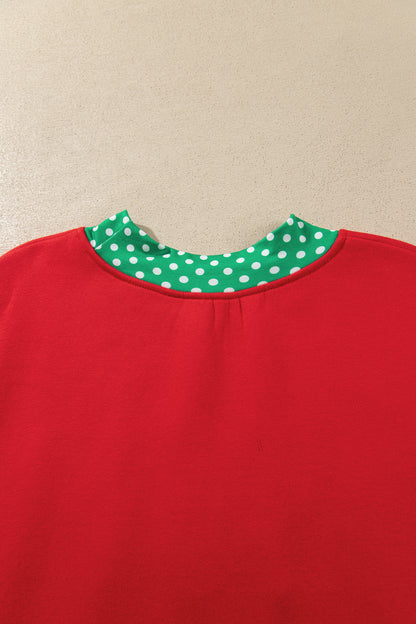 Fiery Red Casual Polka Dot Patchwork Letter Graphic Plus Size Sweatshirt