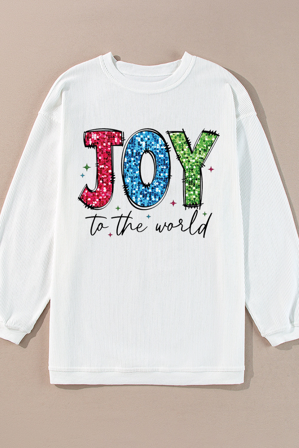 Sweat-shirt ras du cou côtelé blanc JOY to the world