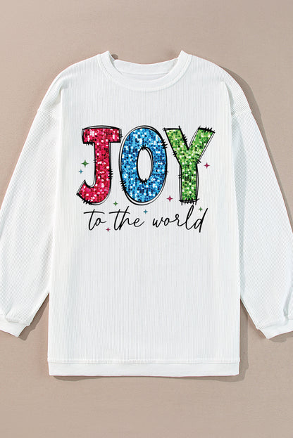 Sweat-shirt ras du cou côtelé blanc JOY to the world
