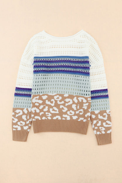 Pull en tricot à rayures léopard multicolores au crochet 