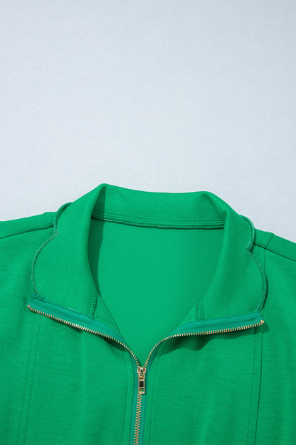 Bright Green Sleeveless Zip Front Scallop Hem Mini Dress