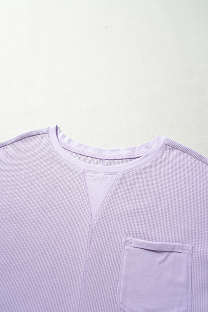 Orchid Petal Waffle Knit Short Sleeve Patched Pocket Plus Size Top