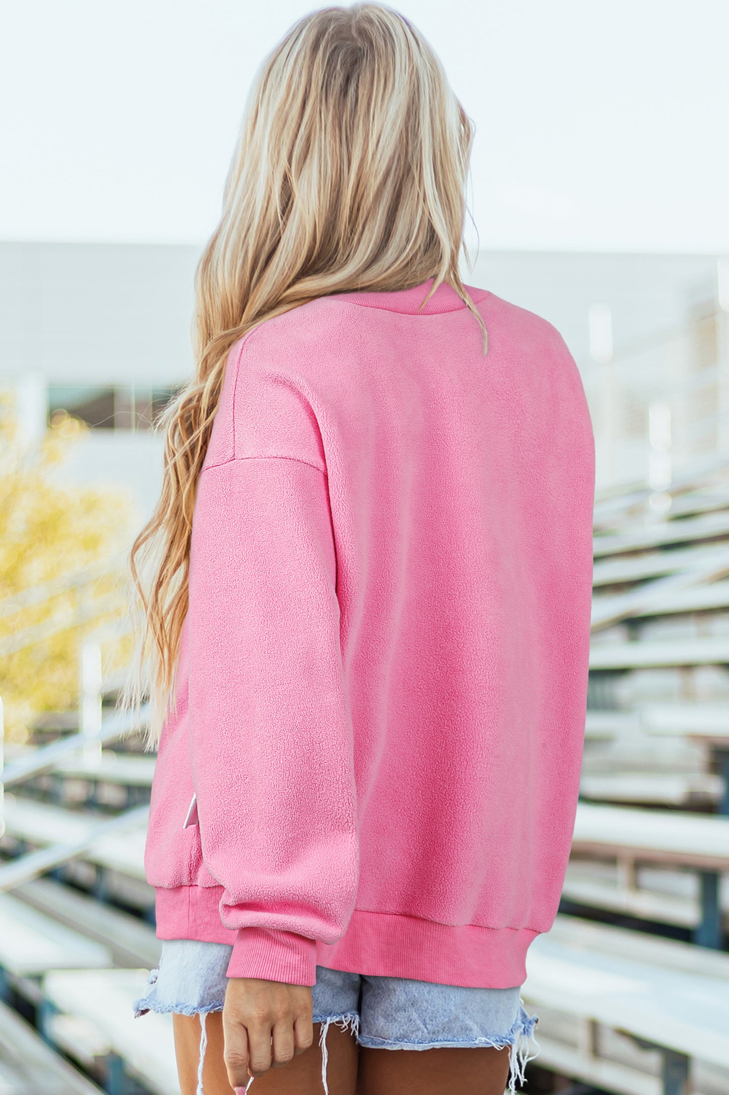 Dark Blue Oversize Drop Shoulder Reversible Mock Neck Sweatshirt