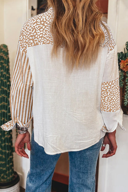 Pink Leopard Striped Western Casual Shirt