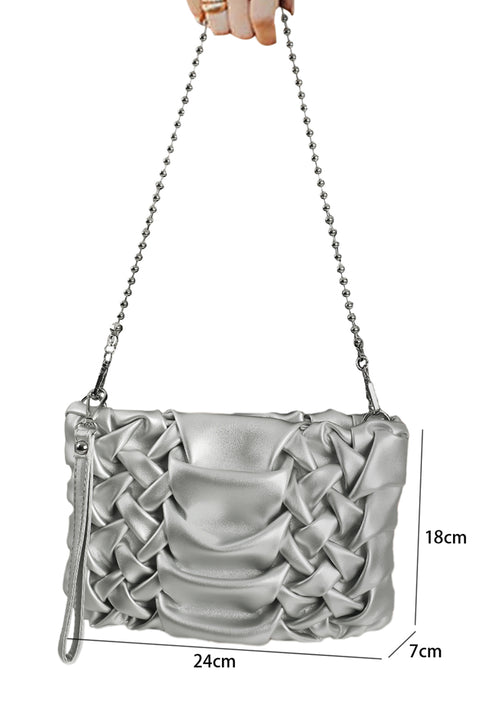 Silvery Woven Textured Fashion Leather Shoulder Bag