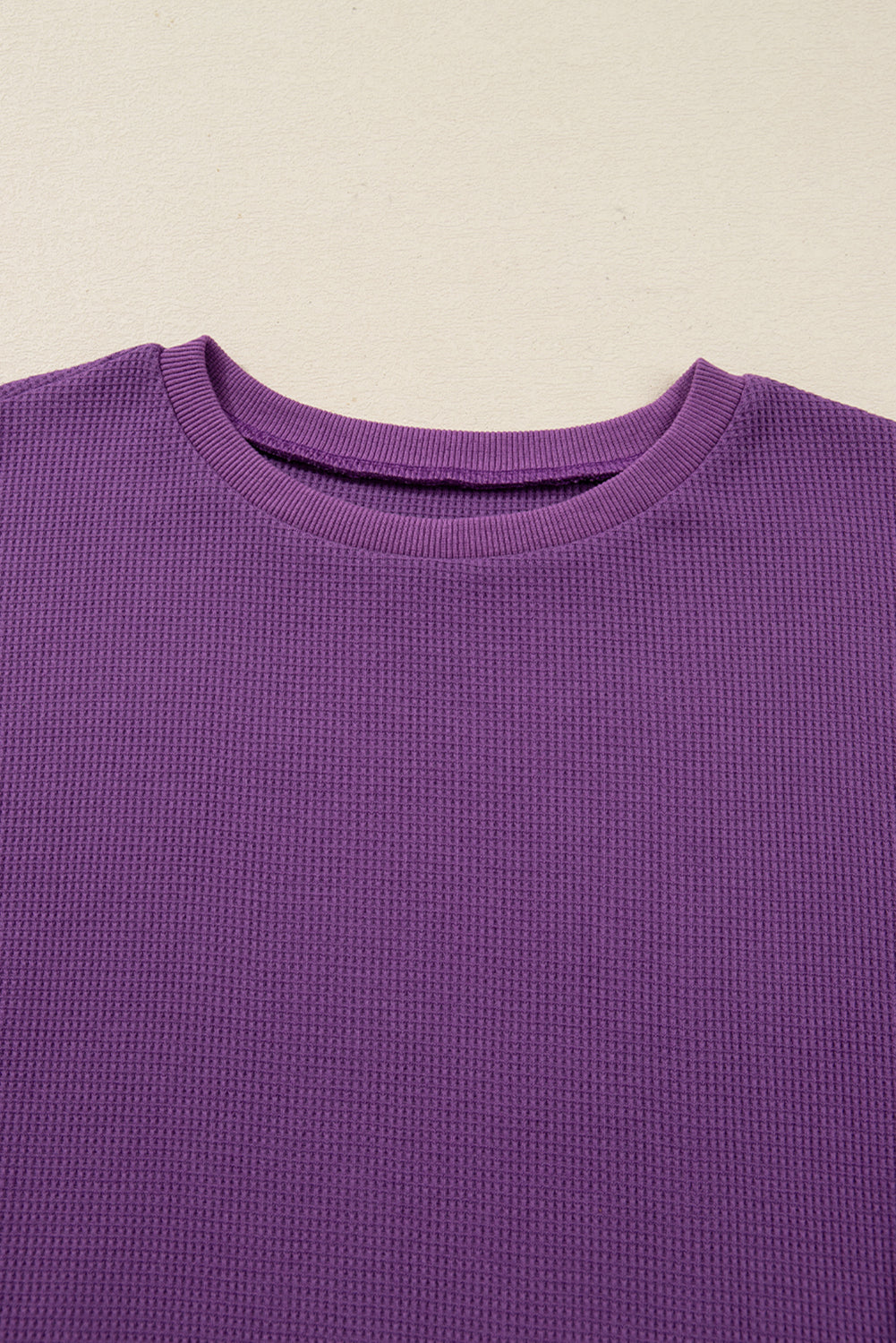 Orchid Mist Solid Color Raw Seam Patchwork Ribbed Drop Shoulder Sweatshirt